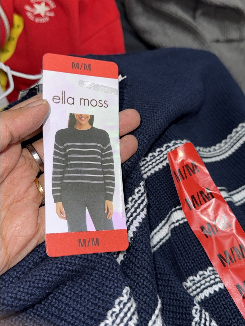 ella moss Navy and White Striped Crewneck Sweater
